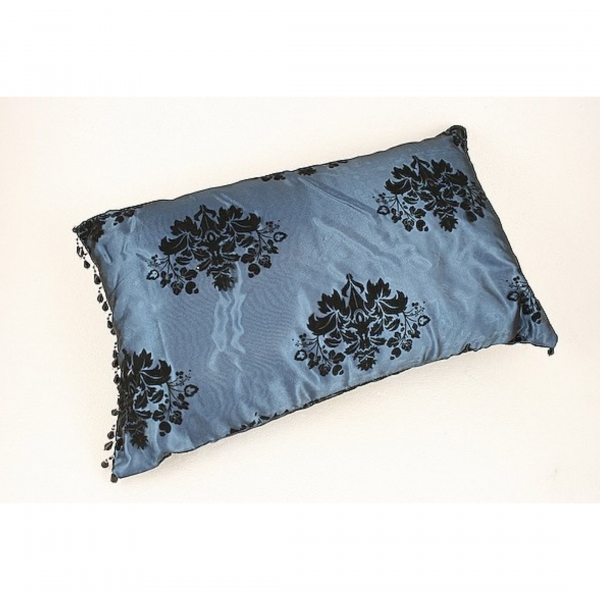 Rectangular  Blue Black  Damask Velvet Cushion