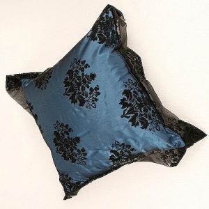 Square Blue Black Damask Velvet Cushion