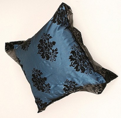 Square Blue Black Damask Velvet Cushion