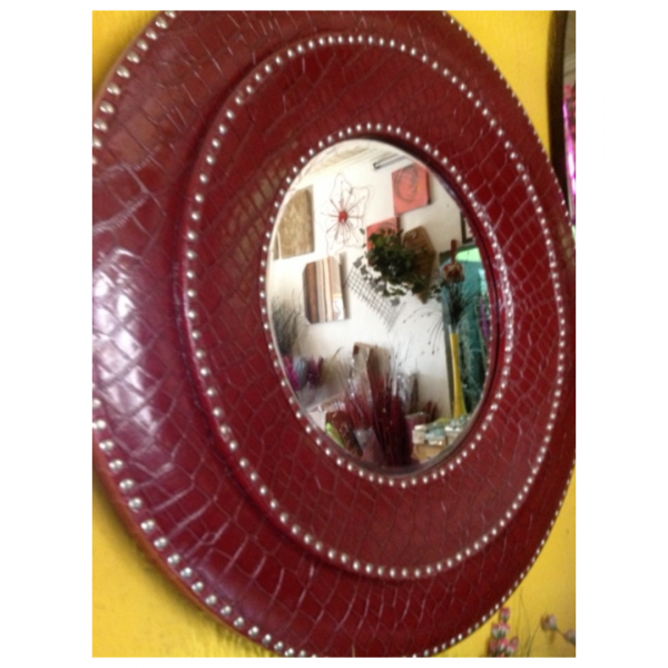 Red Studded Leather Mirror