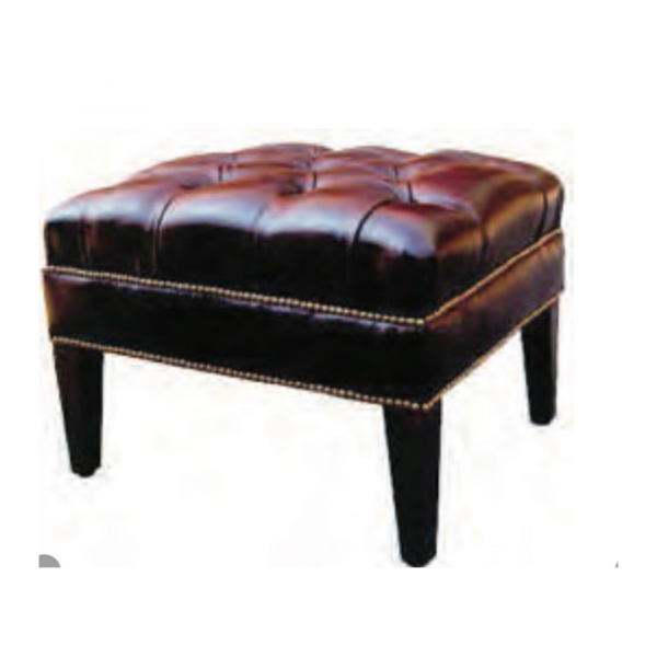 Tan Leather Buttoned Ottoman