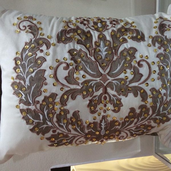 Ivory with Brown Embroidery Cushion