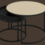 Set of Two Ivory/Black Round Table