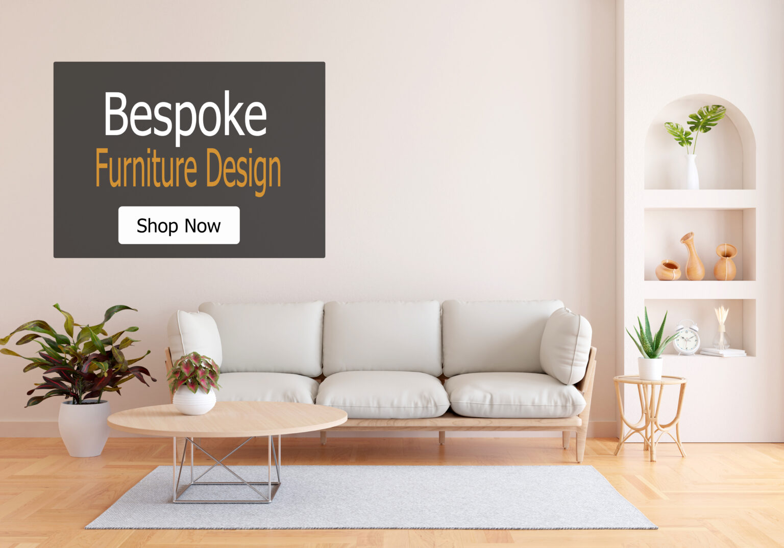 Brown sofa in living room interior with copy space, 3D rendering