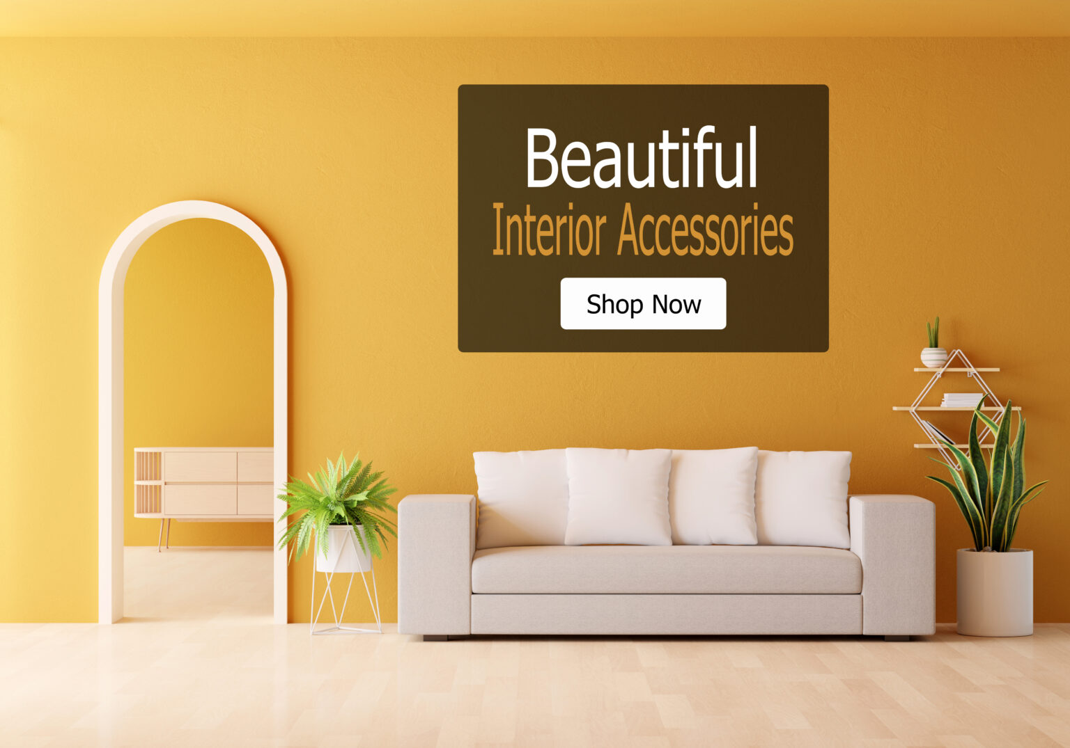 Yellow living room interior with copy space for mock up, 3D rendering