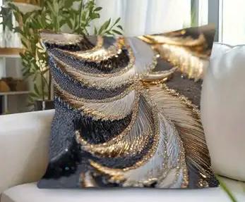 Contemporary Cream Gold Cushion